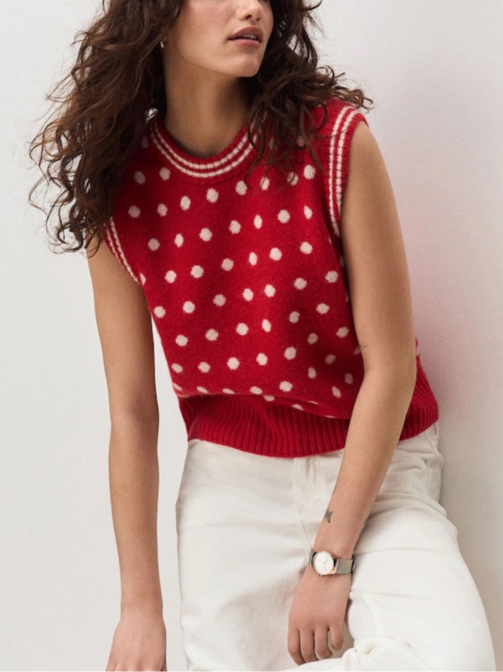 New Red Polka Dot Sleeveless Sweater Tank